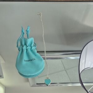 Tiffany & Co. Silver Necklace with Teal Heart Pendant